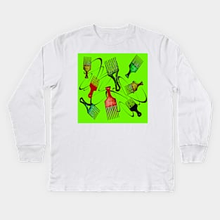 Afro Comb - Green Kids Long Sleeve T-Shirt